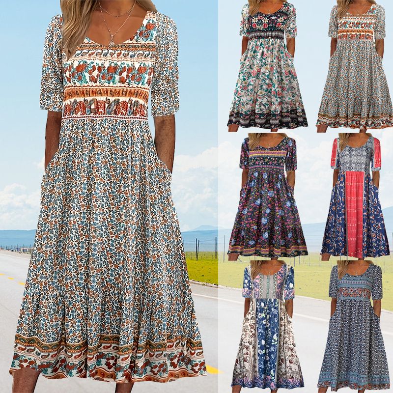 🌸Elegáns női ruha bohém mintával