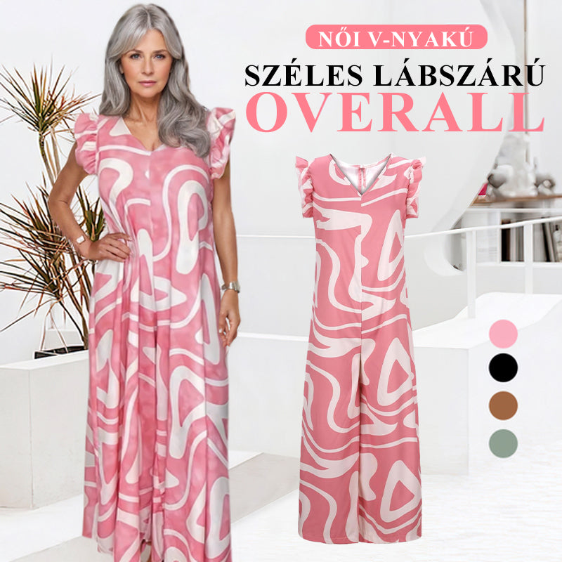 🔥2025 Új -🌸 Női Geometrikus Mintás V-nyakú Széles Lábszárú Overall