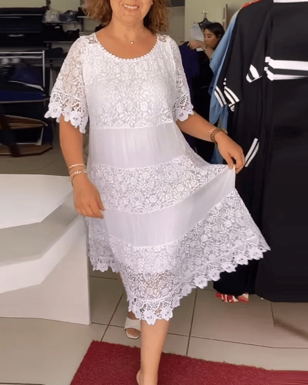 💝Egyszínű csipkeruha rövid ujjakkal