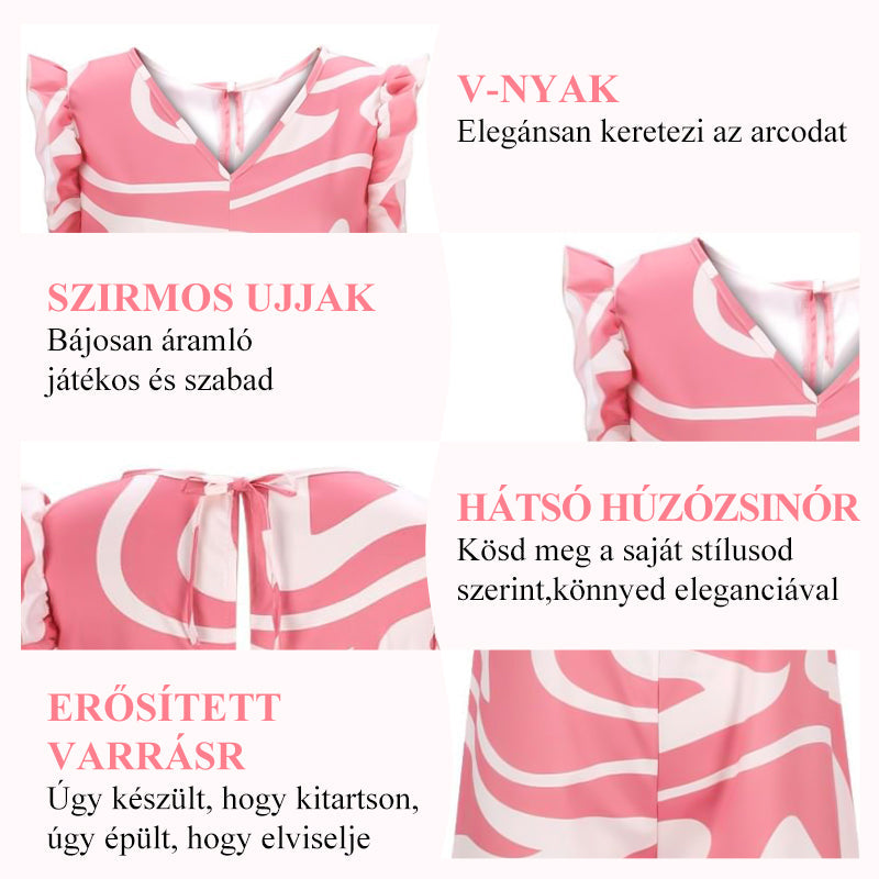 🔥2025 Új -🌸 Női Geometrikus Mintás V-nyakú Széles Lábszárú Overall