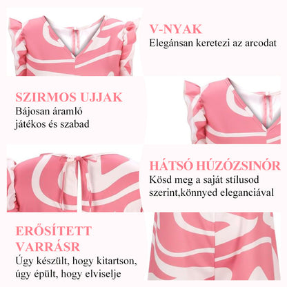 🔥2025 Új -🌸 Női Geometrikus Mintás V-nyakú Széles Lábszárú Overall