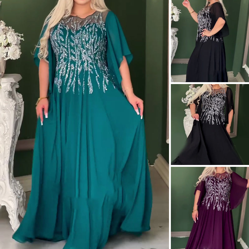 Női elegáns strasszos hálós kerek nyakú elegáns estélyi ruhák
