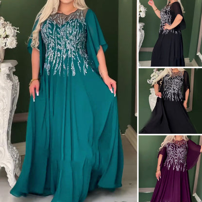 Női elegáns strasszos hálós kerek nyakú elegáns estélyi ruhák