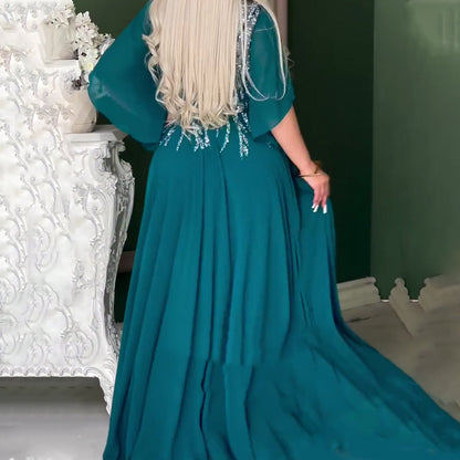 Női elegáns strasszos hálós kerek nyakú elegáns estélyi ruhák