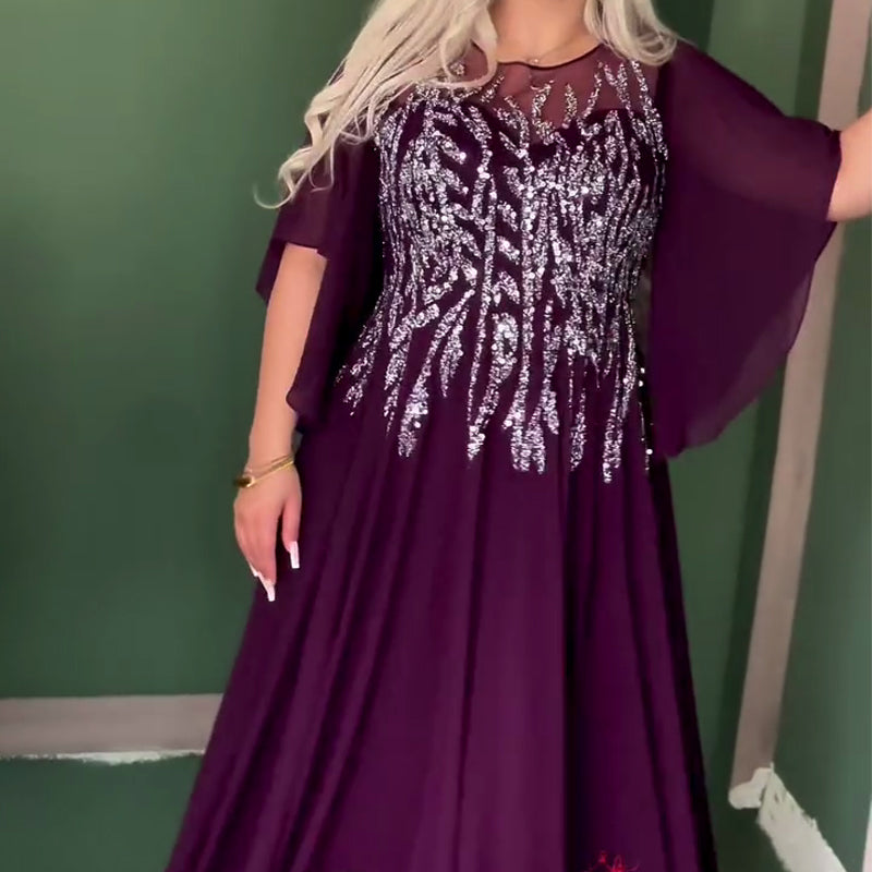 Női elegáns strasszos hálós kerek nyakú elegáns estélyi ruhák