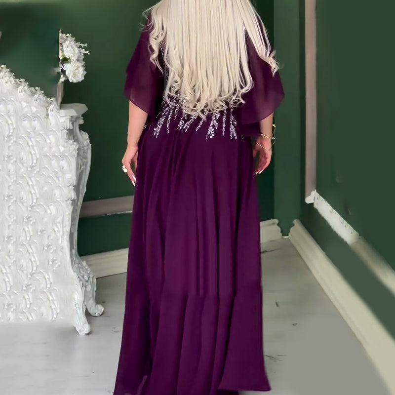 Női elegáns strasszos hálós kerek nyakú elegáns estélyi ruhák