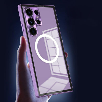 Upgrade luxus Auto Popup fémkeret és lencsevédelem mágneses átlátszó telefon tok Samsunga számára